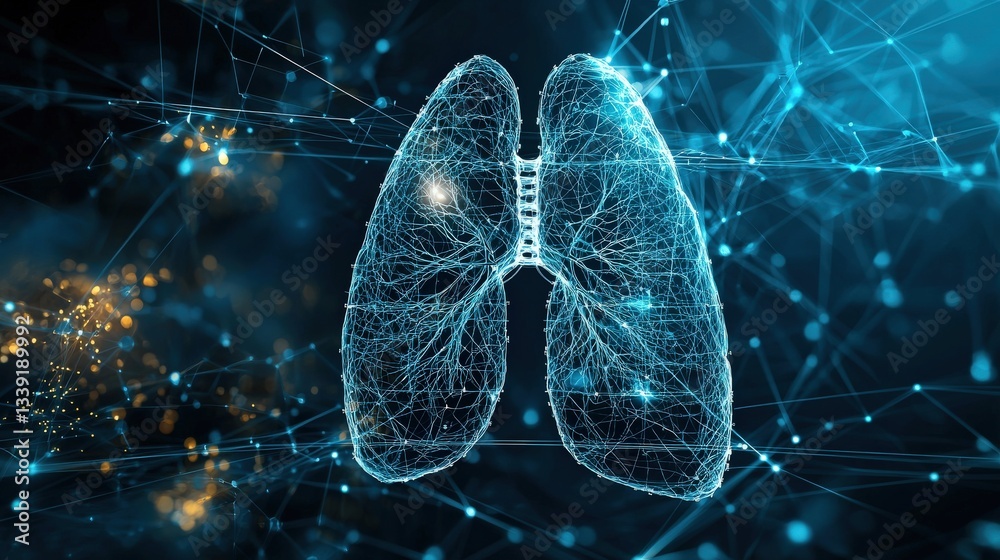 Poster digital lung representation with network connections and data visualization