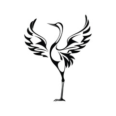 Minimalist Black and White Crane Illustration
