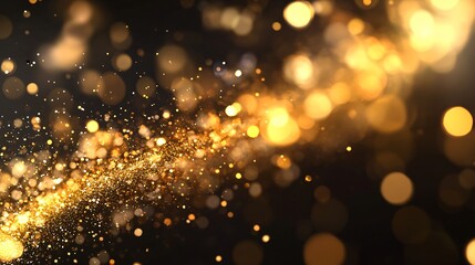 Fototapeta premium Golden shimmering particles, vibrant glowing lights creating a magical atmosphere, ideal for festive or celebratory themes.