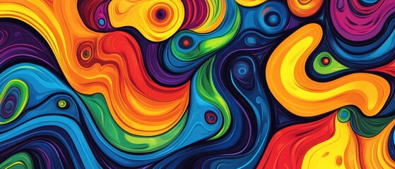 Vintage psychedelic swirls in vivid contrasting colors and sharp linework