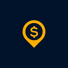 Yellow Dollar Sign Location Icon on Dark Background