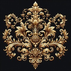 Fototapeta premium Close-up of design against black background, Vintage Golden Floral Ornament with Intricate Details