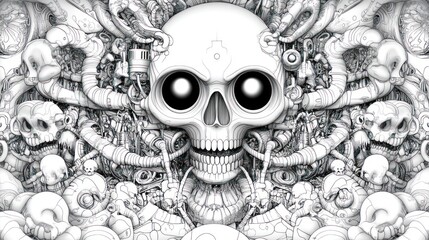 Fototapeta premium Cybernetic Skull: A Mechanical Symphony of Skulls