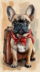 French Bulldog Vintage Illustration, Adorable Pet Art