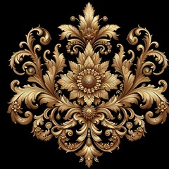 Close-up of design against black background, Vintage Golden Floral Ornament with Intricate Details