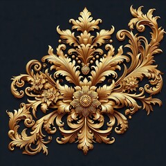 Close-up of design against black background, Vintage Golden Floral Ornament with Intricate Details