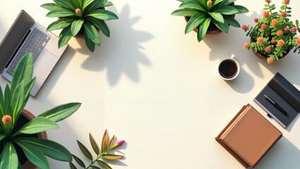 Cozy workspace with laptop and plants