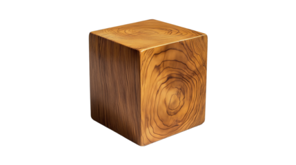 Wooden block cube natural wood grain texture design element Isolated on Transparent Background