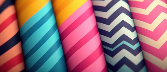 Obraz premium Playful zigzag and stripe patterns with neon retro aesthetics