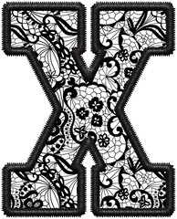 Black Lace Letter X with Faux Embroidery for Wedding Monogram & Home Decor