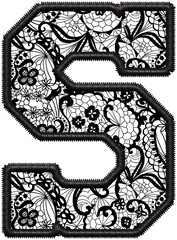 Obraz premium Black Lace Letter S with Faux Embroidery for Wedding Monogram & Home Decor