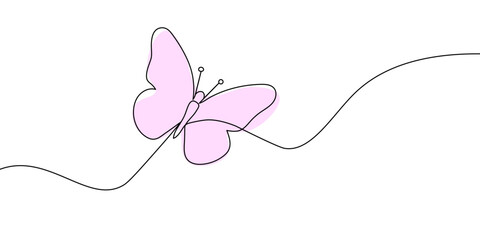 Elegant one-line drawing of a butterfly in flight in color. Simple and modern minimalist illustration.  Continuous line  butterfly icon in color. Vector illustration