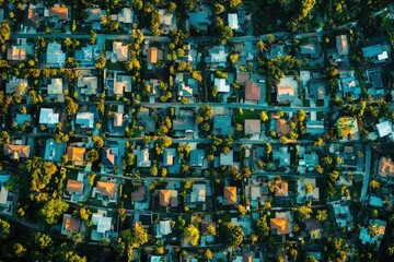 Aerial View of Bel Air Neighborhood, Los Angeles, California, with Scattered Houses on Hilltops