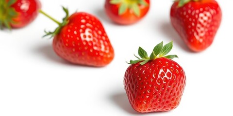 A single, ripe strawberry, isolated on pure white, freshness, organic