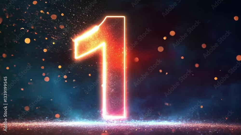Poster Vibrant glowing number on an animated digital background in a dynamic color display, Number 1 on animated digital background