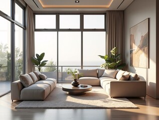 Fototapeta premium A Smart modern minimalist living room