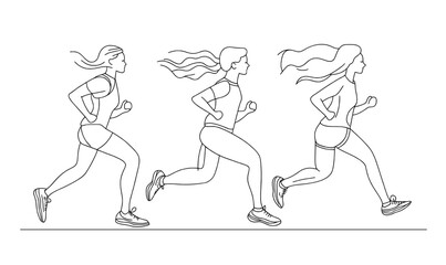 Runners are depicted in Group One Line Drawing, representing the concept of running through abstract minimal drawing