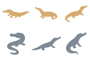 Gharial Silhouette Icon Set Design