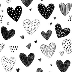 A hand-drawn heart pattern designed specifically for Valentine's Day, featuring a seamless design with grunge hearts and serving as a cute, modern illustration, also suitable as a love symbol print