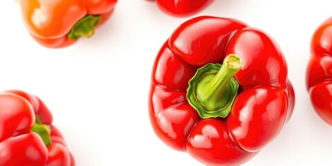 Single vibrant red bell pepper, glossy skin, isolated on pure white, red,  bright