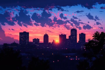 Fototapeta premium Akron, Ohio Skyline at Sunset. City Landscape with Twilight Sky in Evening