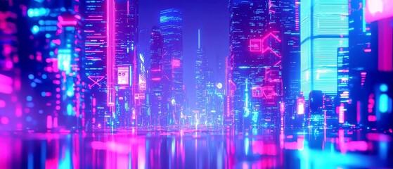 Vibrant Night Cityscape with Dynamic Data Patterns, Glowing Network Connections, Illuminated Streets, Cinematic Composition, Sophisticated Digital Aesthetic