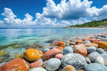 Algea. Colorful Stones with Algea at Sardinia Island Coastline
