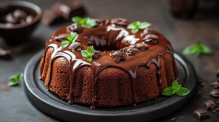 Decadent Chocolate Bundt Cake with Mint Garnish