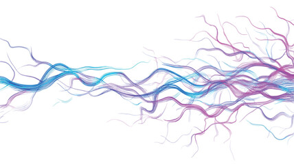 The image features an abstract composition of flowing, wavy lines rendered in pastel shades of blue, pink, and purple.  The lines vary in thickness and intensity, creating a sense of movement and