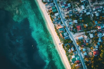 Ambergris Caye Aerial: San Pedro Town Overlooking Blue Sea and Sandy Beach