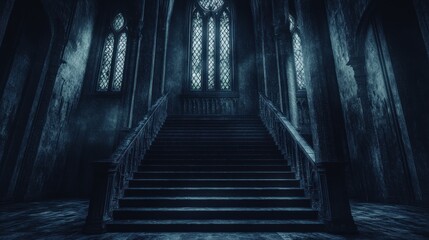 Eerie Gothic Staircase: A Dark and Mysterious Hallway