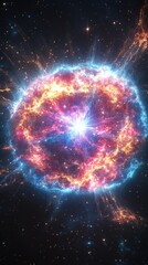Expanding bursts of light from supernova explosions showcasing cosmic death and rebirth with vibrant colors and intricate shock waves