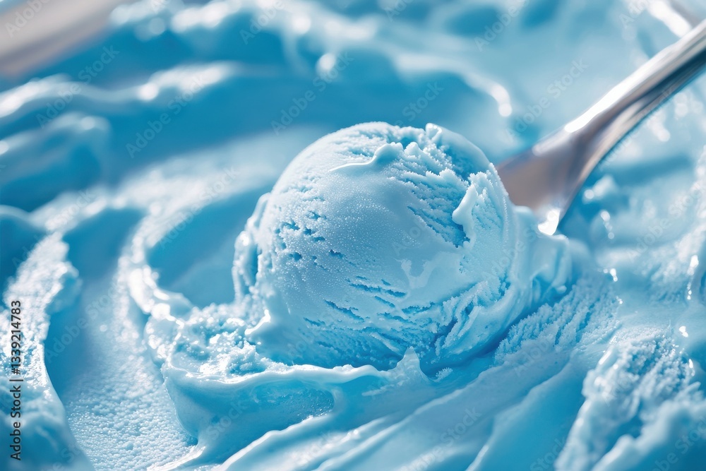 Aufkleber blue ice cream served in a bowl with a spoon on a smooth surface