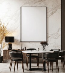 A modern dining room decorated with simple elegant furnishings