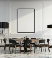 A modern dining room featuring a round table and chairs
