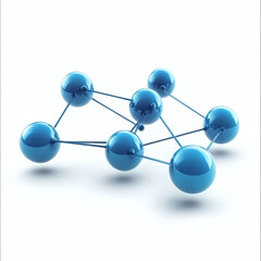 Blue molecular structure with connections on a white background  