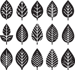 Fototapeta premium Black and white leaf icon silhouette vector set