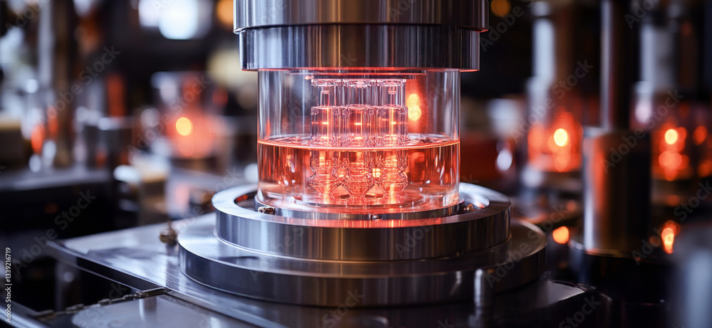 Poster A high-tech laboratory showcases a quantum processing unit filled with glowing qubit structures. Researchers analyze data on optimization and regression using complex algorithms.