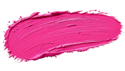 Pink paint brush stroke. The surface appears rough and expressive, capturing the flow of paint, smooth glides, and rough edges where the bristles lifted. The vivid pink hue is striking and saturated