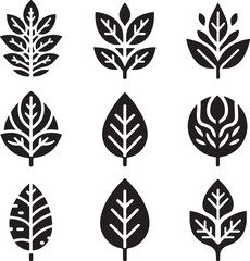 Black and white leaf icon silhouette vector set