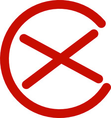 Obraz premium Red Cross Mark Icon. A bold red cross symbol inside a circular outline, representing rejection, error, or incorrectness on a white background.