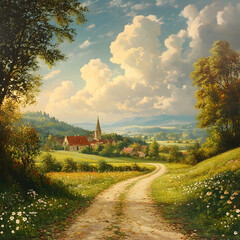 Naklejka premium rural landscape with church