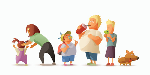 big family in cartoon design set isolated