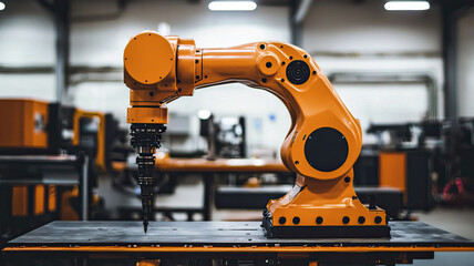 Industrial robotic arm in factory setting, showcasing precision and automation