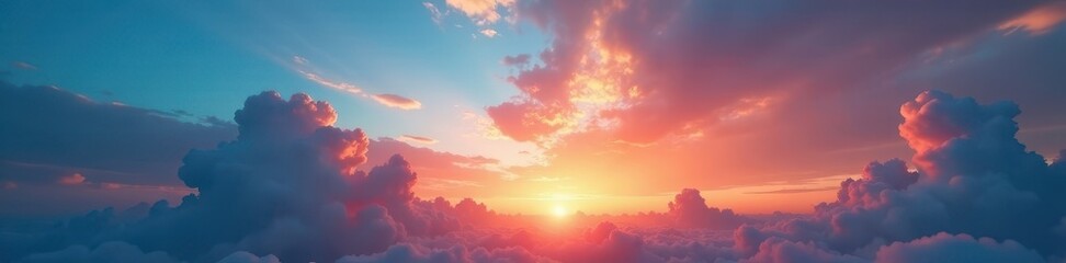 Naklejka premium Vibrant blue to orange sunset sky, cloudscape, background, heavenly, blue