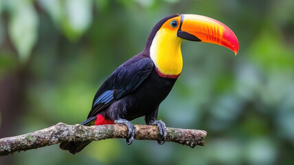Obraz premium Colorful toucan perched on jungle branch with vibrant surroundings