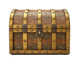 Ornate wooden chest, vintage treasure box, antique container.