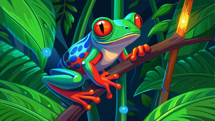 vector of mesmerizing red-eyed tree frog clinging to a vine