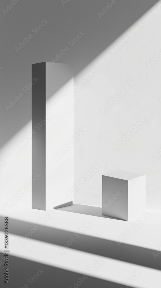 Poster geometric abstraction: minimalist composition featuring a striking interplay of light and shadow on 