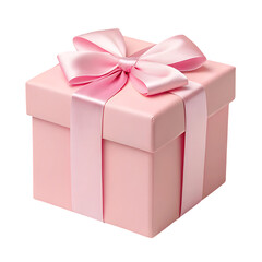 Fototapeta premium A beautifully wrapped pink gift box with a satin ribbon.